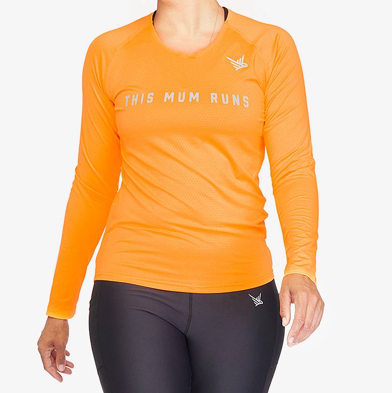 This Mum Runs Recycled Long Sleeve T-Shirt (Vibrant Orange)