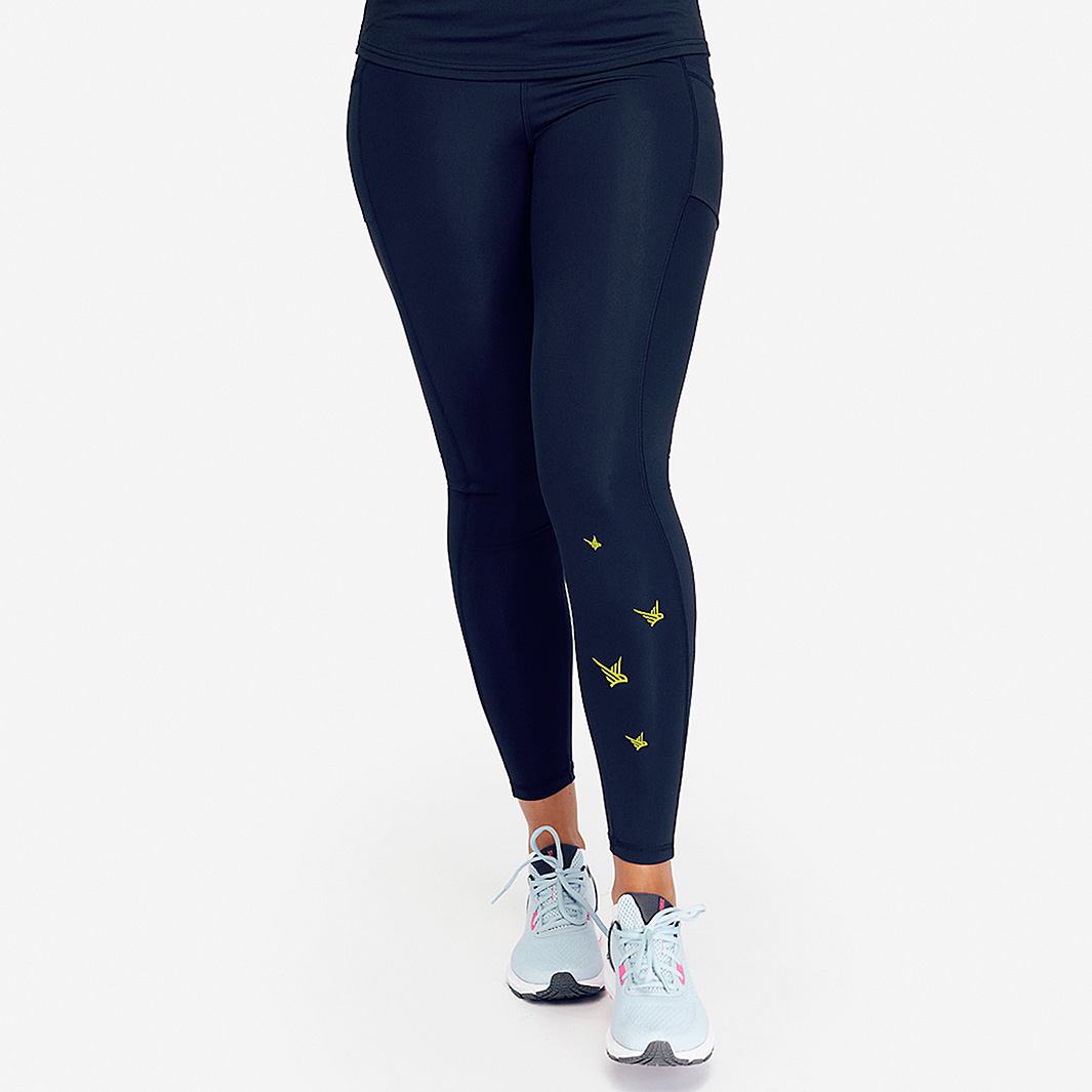 This Mum Runs High Waisted Full Length Leggings (Navy & Bright Yellow)
