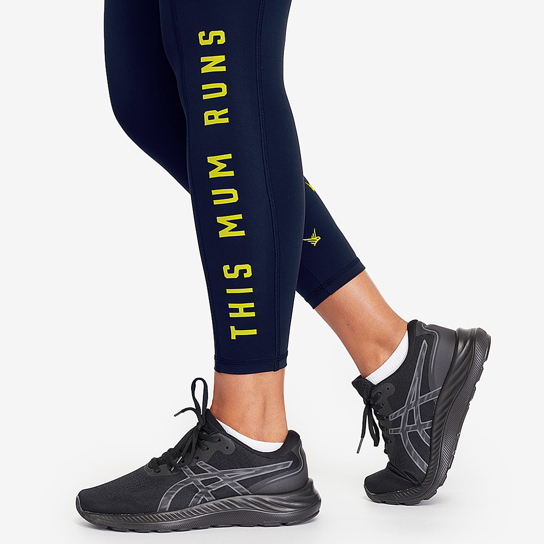 Alternative view of This Mum Runs High Waisted 7/8 Leggings (Navy & Bright Yellow)
