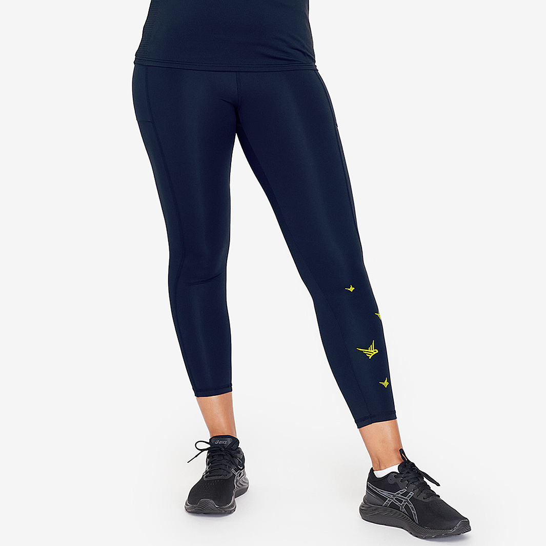 This Mum Runs High Waisted 7/8 Leggings (Navy & Bright Yellow)