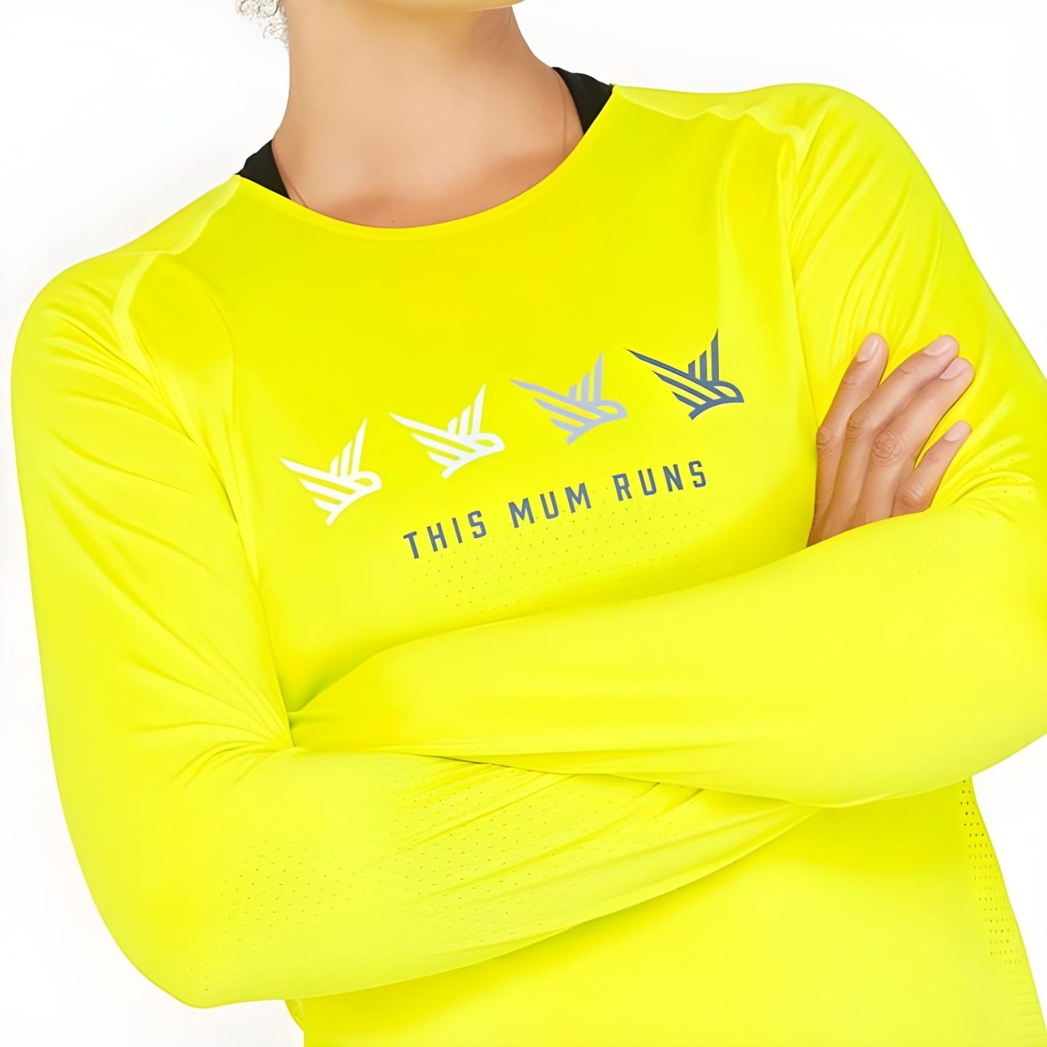 This Mum Runs Recycled Long Sleeved T-Shirt (Four Birds & Bright Yellow)
