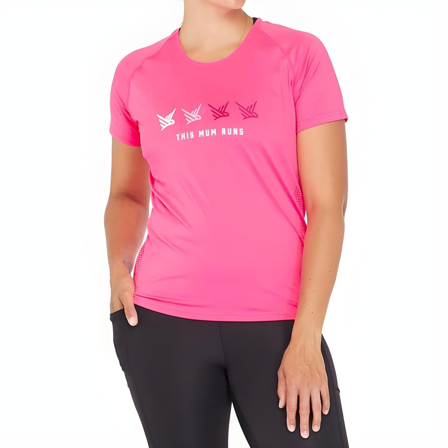 This Mum Runs Recycled T-Shirt (Four Birds & Fluoro Pink)