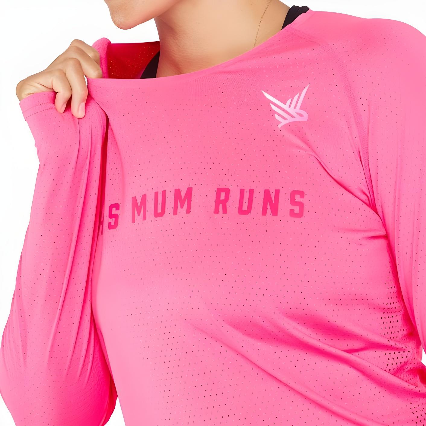 Alternative view of This Mum Runs Recycled Long Sleeve T-Shirt (Fluoro Pink)