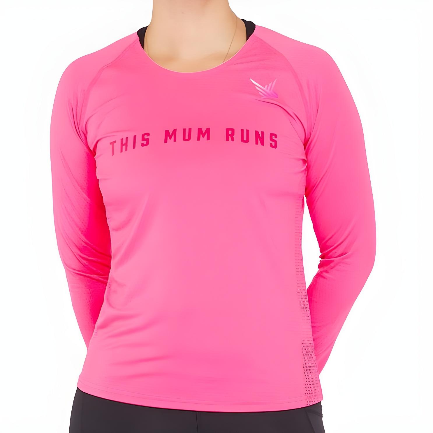 This Mum Runs Recycled Long Sleeve T-Shirt (Fluoro Pink)