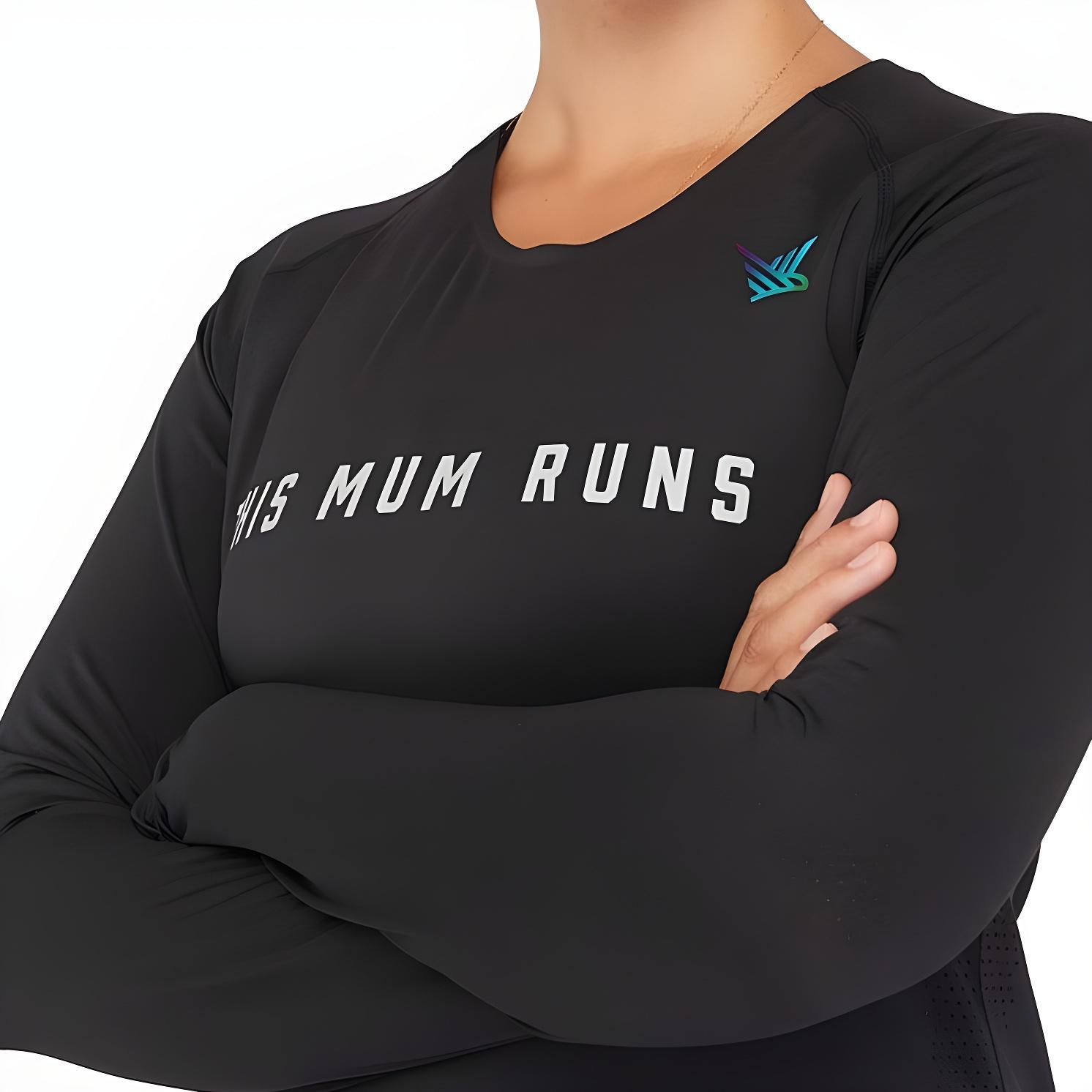 Alternative view of This Mum Runs Recycled Long Sleeve T-Shirt (Black)