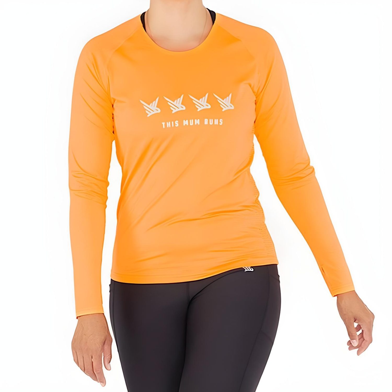This Mum Runs Recycled Long Sleeve T-Shirt (Four Birds & Vibrant Orange)